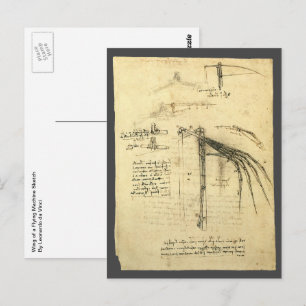 Carte Postale L'aile de Léonard de Vinci, esquisse de machine vo