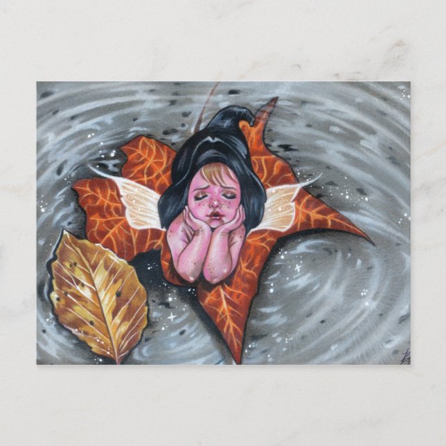 Carte Postale Laissez-la tranquille bébé fée feuilles d'automne  (Devant)