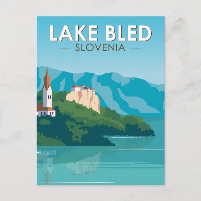 Carte Postale Lake Bled Slovénie Travel Retro Art Vintage (Devant)