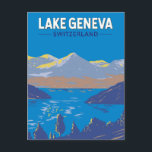 Carte Postale Lake Geneva Suisse Travel Art Vintage<br><div class="desc">Le lac Léman sur le côté suisse de l'art vectoriel. Le lac Léman est un lac en forme de croissant partagé entre la France et la Suisse,  et dominé par les Alpes.</div>