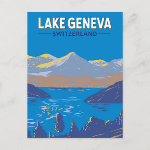 Carte Postale Lake Geneva Suisse Travel Art Vintage