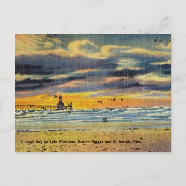 Carte Postale Lake Michigan Beach Day Vintage (Devant)