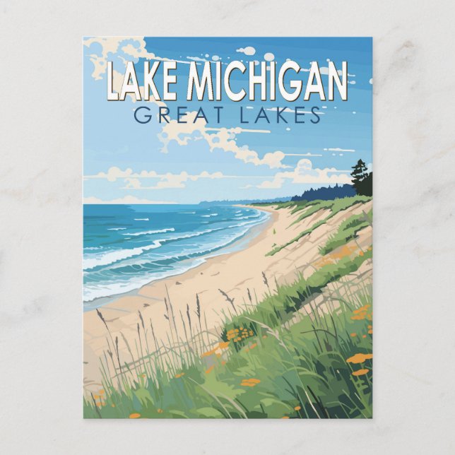 Carte Postale Lake Michigan Travel Art Vintage (Devant)