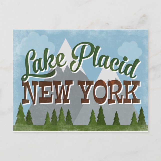 Carte Postale Lake Placid New York Fun Retro Snowy Mounts (Devant)