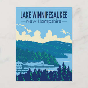 Carte Postale Lake Winnipesaukee New Hampshire Travel Art Retro
