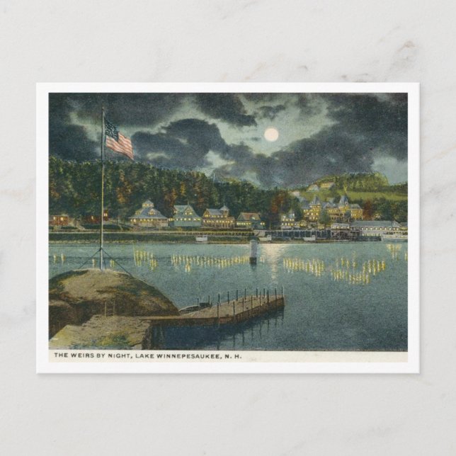 Carte Postale Lake Winnipesaukee, NH The Weirs at Night 1910 (Devant)