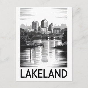 Carte Postale Lakeland Floride Skyline Noir Blanc Gravure sur Bo