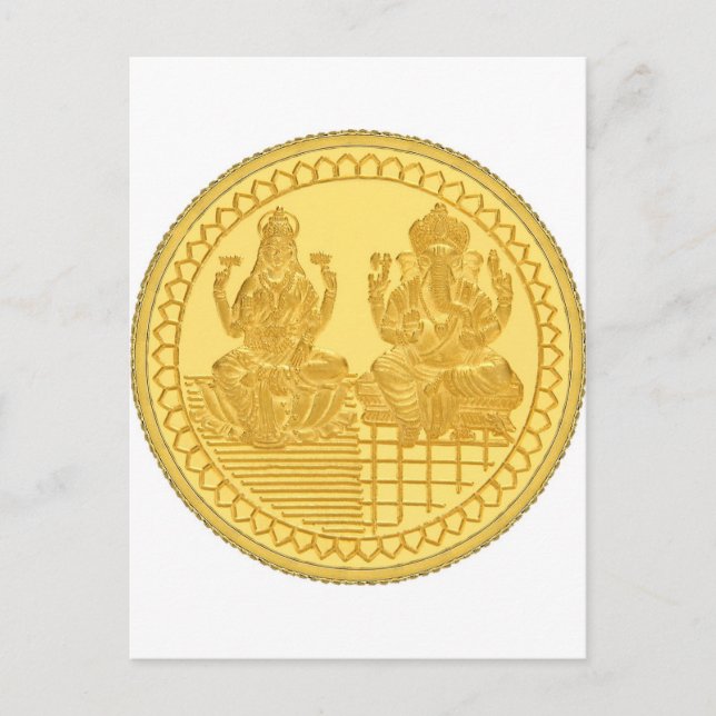CARTE POSTALE LAKSHMI ET GANESH GOLD COIN DESIGN (Devant)