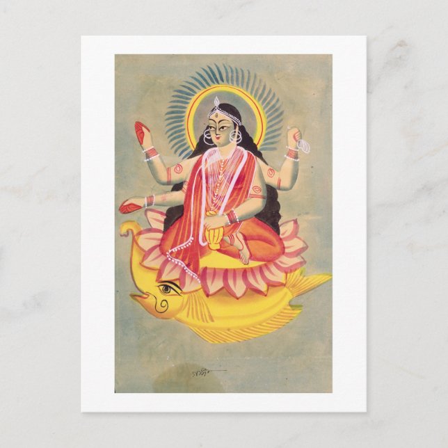 Carte Postale Laksmi assis sur un trône de feuilles de lotus, ve (Devant)