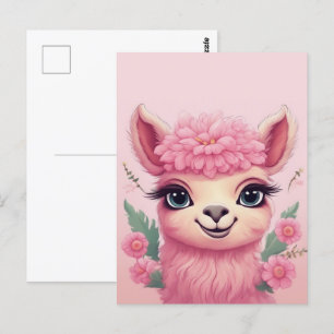 Carte Postale Lama bébé rose souriant