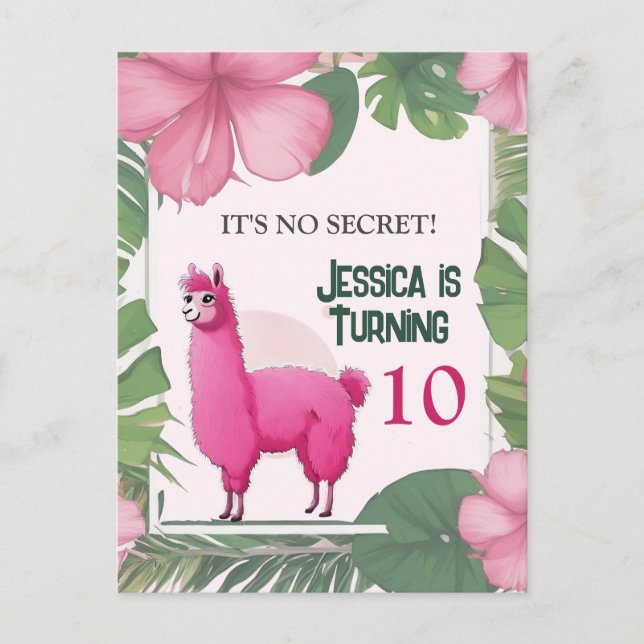 Carte Postale Lama rose souriant heureux (Devant)