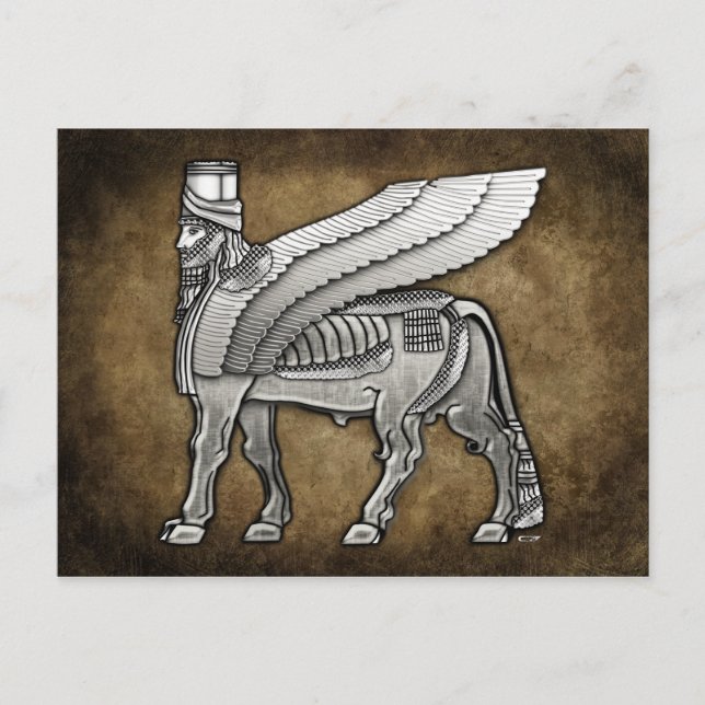 Carte Postale Lamassu taureau ailé babylonien (Devant)