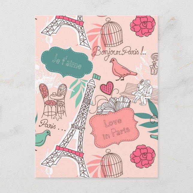 Carte Postale L'amour à Paris Motif rose (Devant)