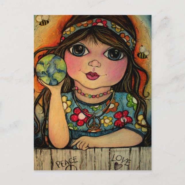 Carte Postale L'amour de la paix et le pouvoir des fleurs (Devant)