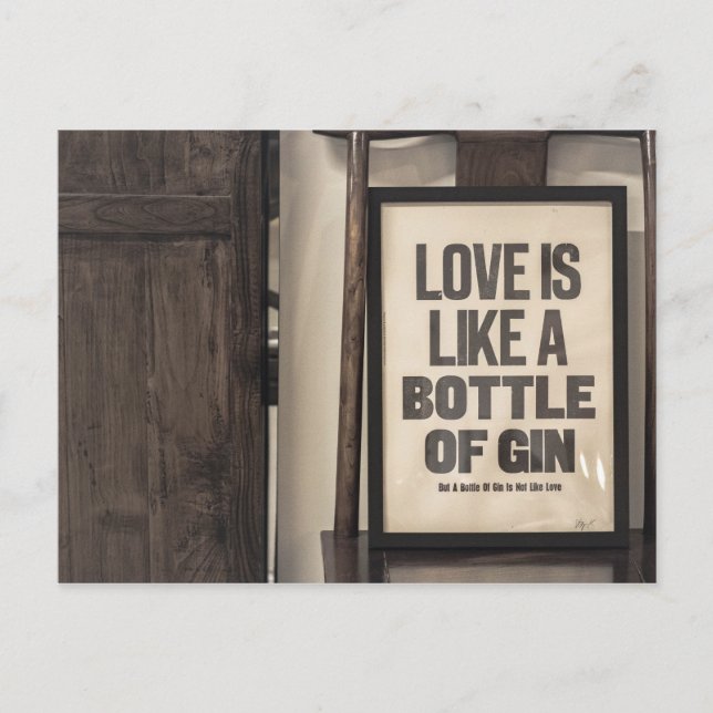 CARTE POSTALE L'AMOUR EST COMME UNE BOUTEILLE DE GIN (Devant)