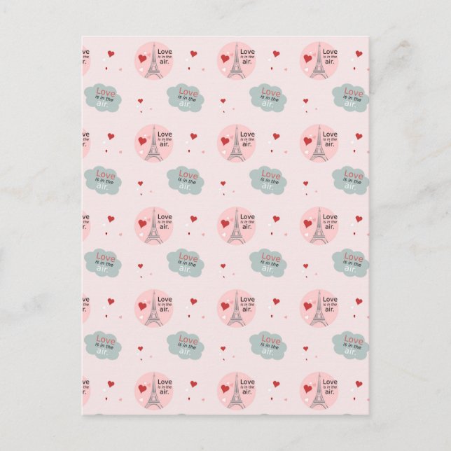 Carte Postale L'amour est dans l'air tour eiffel et le coeur mot (Devant)