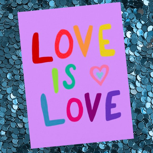 Carte Postale L'AMOUR EST L'AMOUR Arc-en-ciel Coloré (Love is Love colorful cute handlettered postcard- PRIDE!)