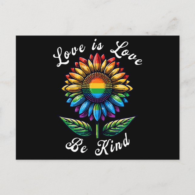 Carte Postale L'amour est l'amour Rainbow Sunflower LGBT+ Gay Le (Devant)