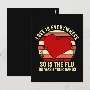 Carte Postale L'amour est partout mais la grippe aussi Lavez-vou