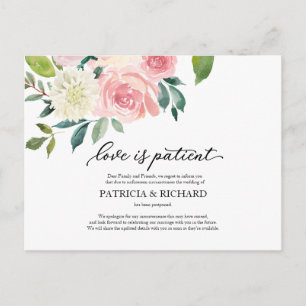 Carte Postale L'Amour Est Patient Blush Floral Mariage Postponem