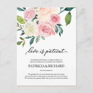 Carte Postale L'amour est patient Blush Floral Report de mariage