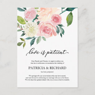 Carte Postale L'amour est patient Blush Floral Report de mariage
