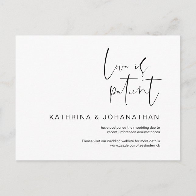 Carte Postale L'amour est patient, le minimalisme Mariage report (Devant)