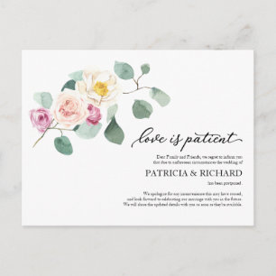 Carte Postale L'amour est patient Report de mariage eucalyptus