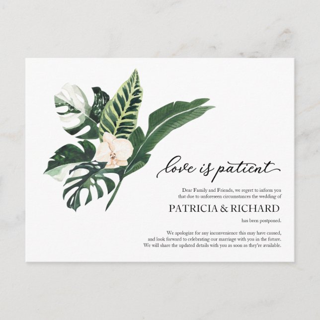 Carte Postale L'Amour Est Patient Tropical Mariage Postponement (Devant)