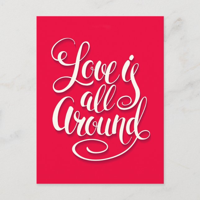 Carte Postale L'Amour Est Tout Autour Du Script Lettrant Rose (Devant)