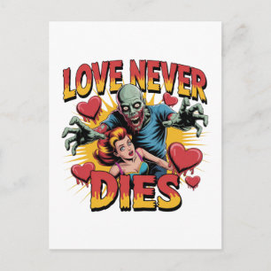 Carte Postale L'amour ne meurt jamais - Rétro Pin-Up d'horreur z