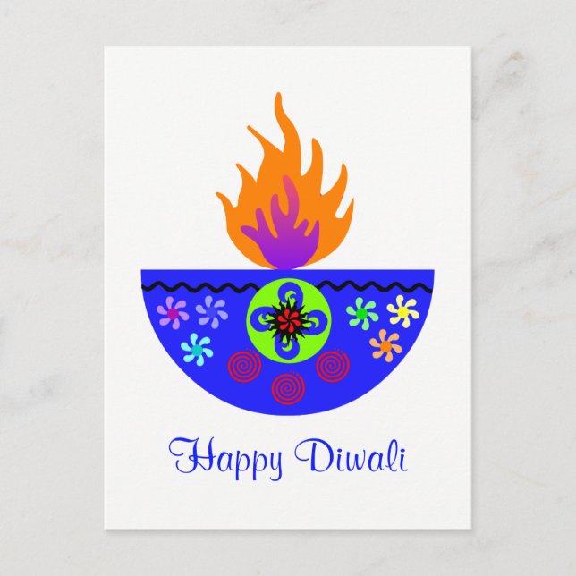 Carte Postale Lampe Colorée Diwali Diya (Devant)