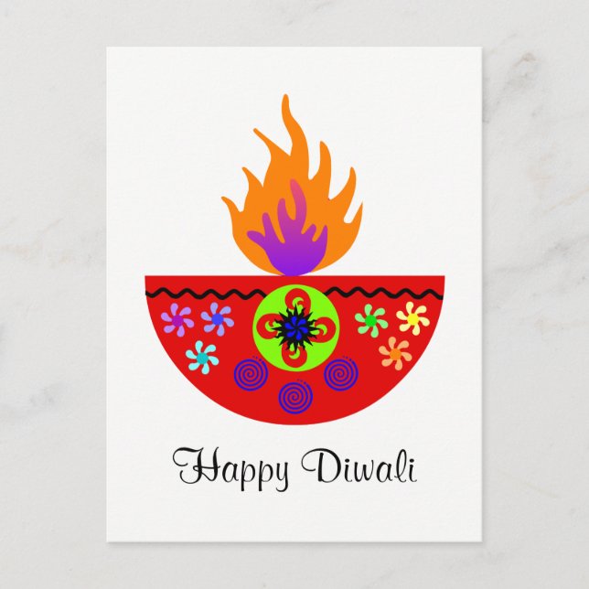 Carte Postale Lampe Diwali colorée Diya (Devant)