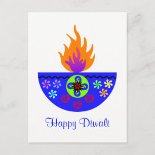 Carte Postale Lampe Diwali colorée Diya