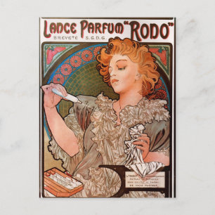 Carte Postale Lance parfum Rodo par Alphonse Mucha