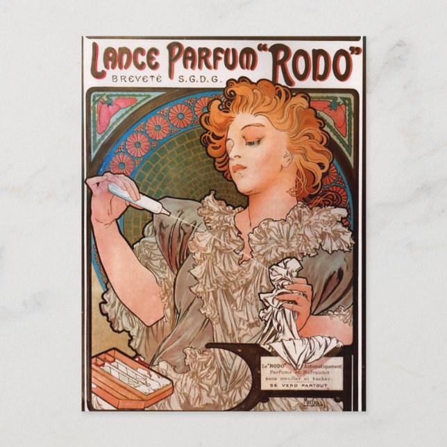 Carte Postale Lance parfum Rodo par Alphonse Mucha (Devant)
