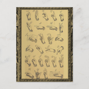 Carte Postale Langue des signes vintage Alphabet gestes main