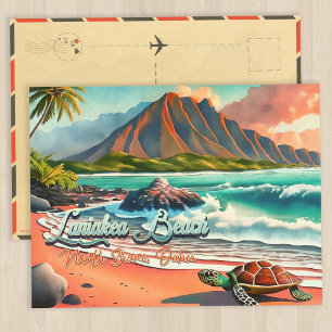Carte Postale Laniakea Beach Oahu Hawaii Aquarelle Volcan