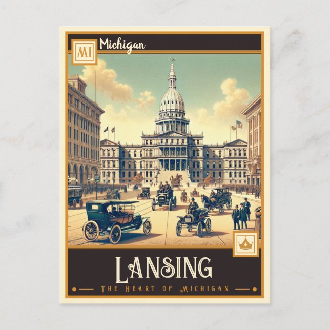 Carte Postale Lansing, Michigan | VINTAGE (Devant)