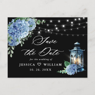 Carte Postale Lanterne d'hortensia bleue Mariage noir Enregistre