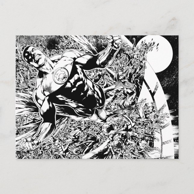 Carte Postale Lanterne verte et la lune - noire et blanche (Devant)