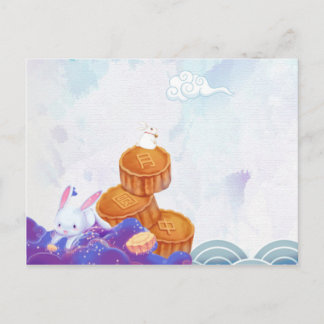 Carte Postale Lanternes d'aquarelle, lapin et pâtisseries