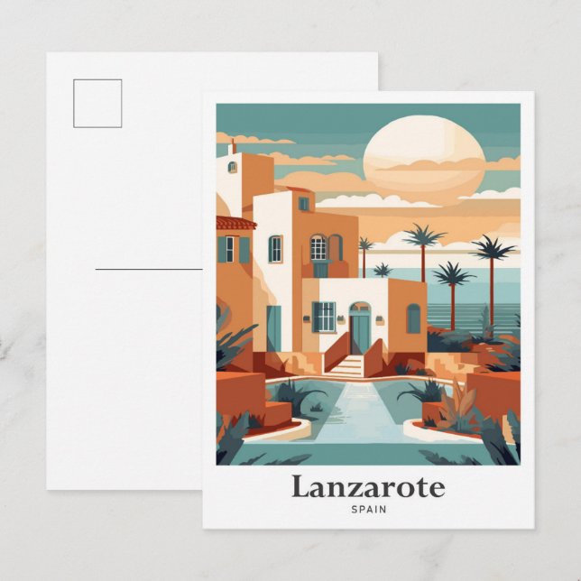 Carte Postale Lanzarote Espagne Art Voyage Illustration (Devant / Derrière)