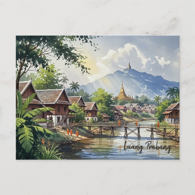 Carte Postale Laos Luang Prabang Aquarelle de voyage (Devant)