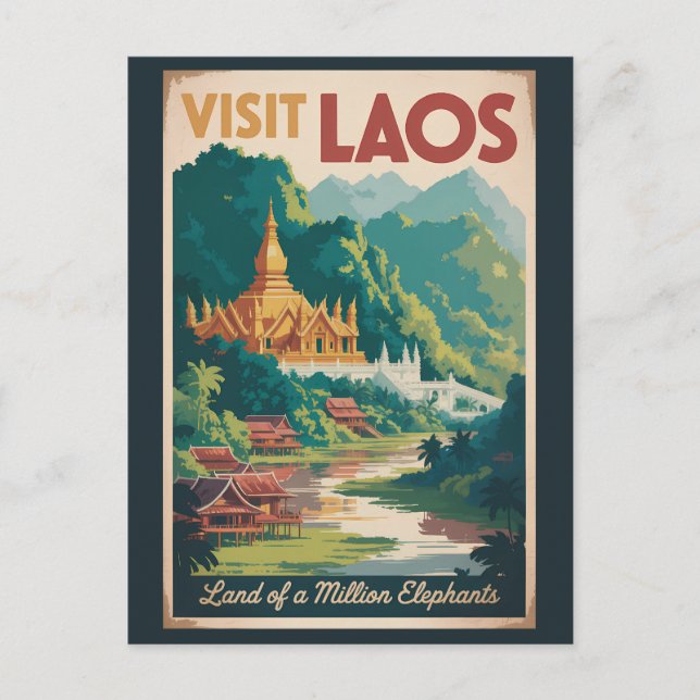 Carte Postale Laos Pha That Luang Illustration Voyage Art (Devant)