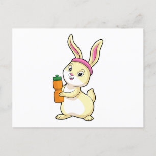 Carte Postale Lapin à la gym avec bouteille de boisson