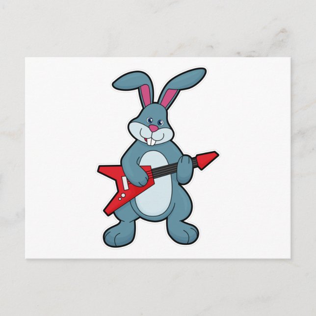 Carte Postale Lapin à la musique avec guitare (Devant)