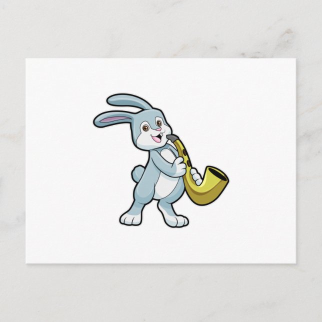 Carte Postale Lapin à la musique avec saxophone (Devant)