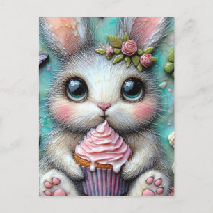 Carte Postale Lapin adorable avec un Cupcake