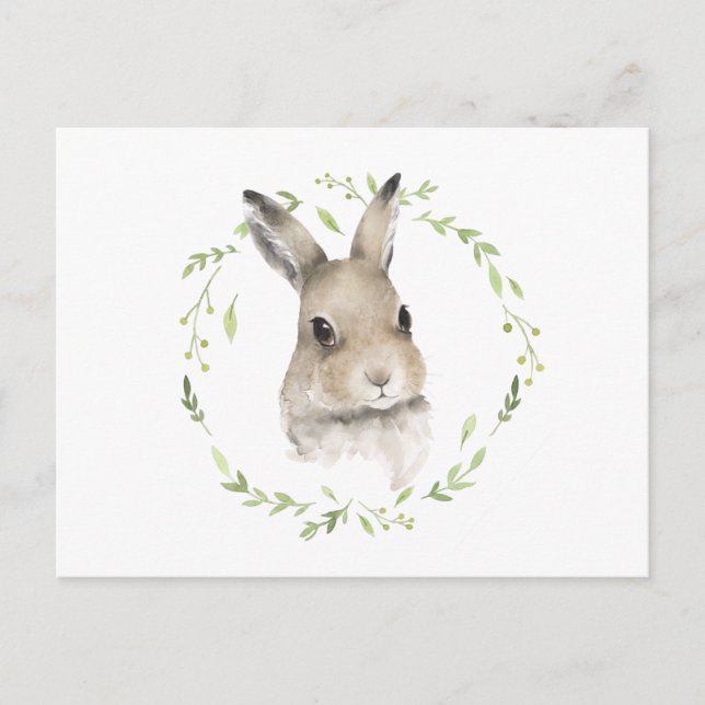 Carte Postale Lapin aquarelle d'animal de forêt de bois (Devant)